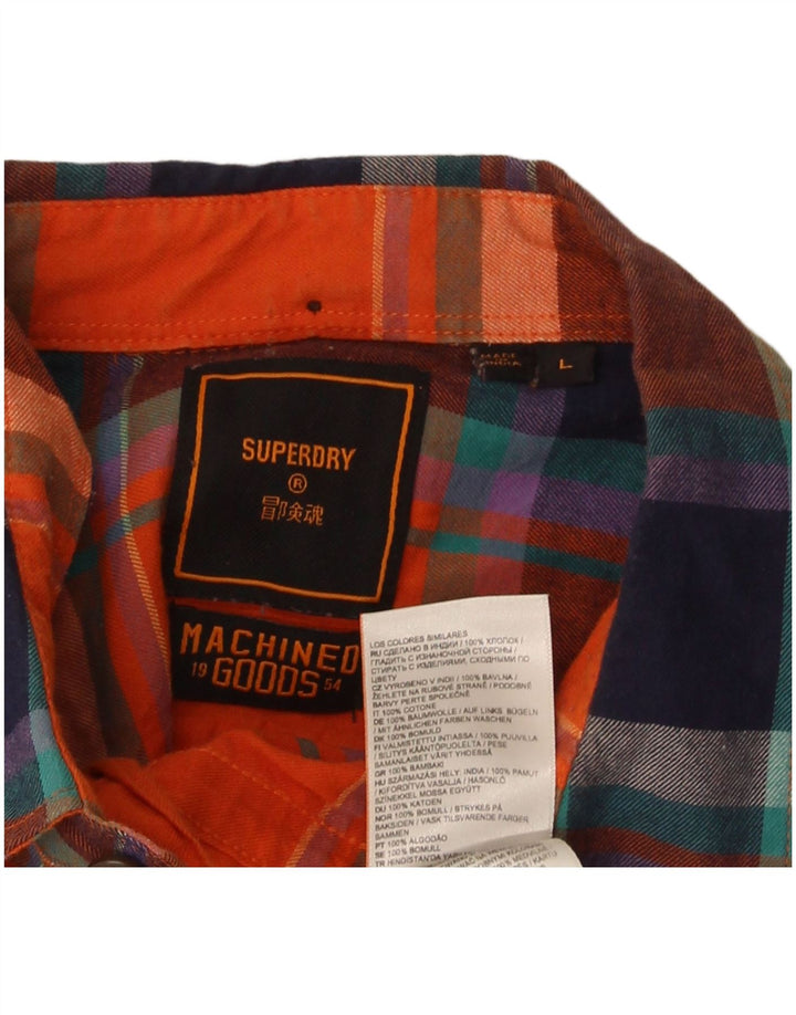 Cămașă de flanel pentru bărbați Superdry, bumbac carouri portocaliu mare