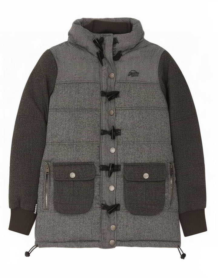 Jachetă căptușită Superdry pentru femei UK 14 Medium Gri Herringbone Poliester