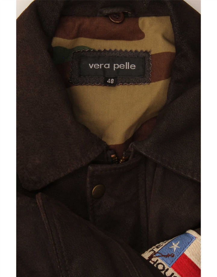 Jachetă din piele vintage pentru bărbați cu grafică IT 48 maro mediu