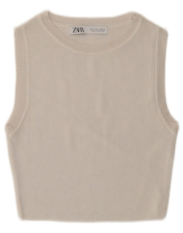Pulover Crop Top pentru femeie Zara UK 8 Small din viscoză albă