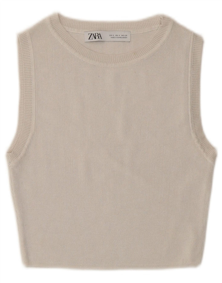 Pulover Crop Top pentru femeie Zara UK 8 Small din viscoză albă