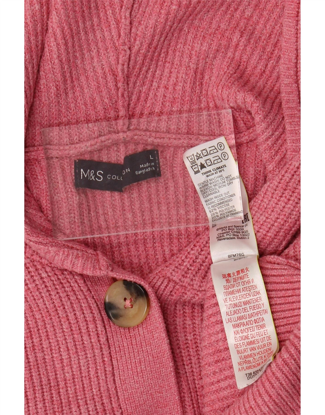 MARKS & SPENCER Pulover cardigan cu glugă pentru femei UK 16 Viscoză mare roz