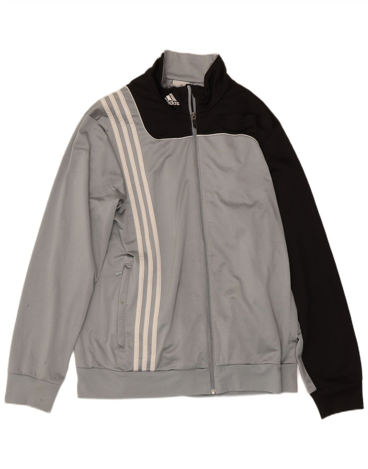 ADIDAS Mens Tracksuit Top Jacket UK 42/44 Large Grey Colourblock Polyester