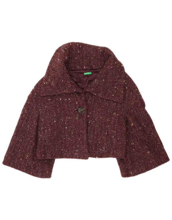 Jachetă Bolero Benetton pentru damă IT 42 Medium Burgundy Lână cu pete
