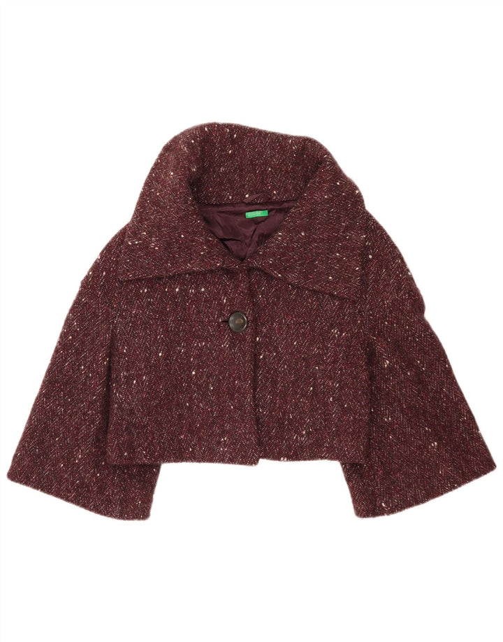 Jachetă Bolero Benetton pentru damă IT 42 Medium Burgundy Lână cu pete