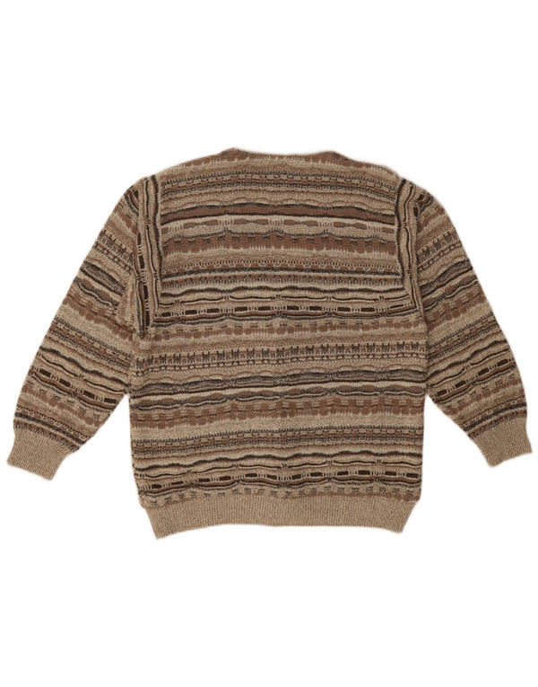 Pulover cardigan vintage pentru femei, cu croiala largi, UK 14 Medium Bej Geometric