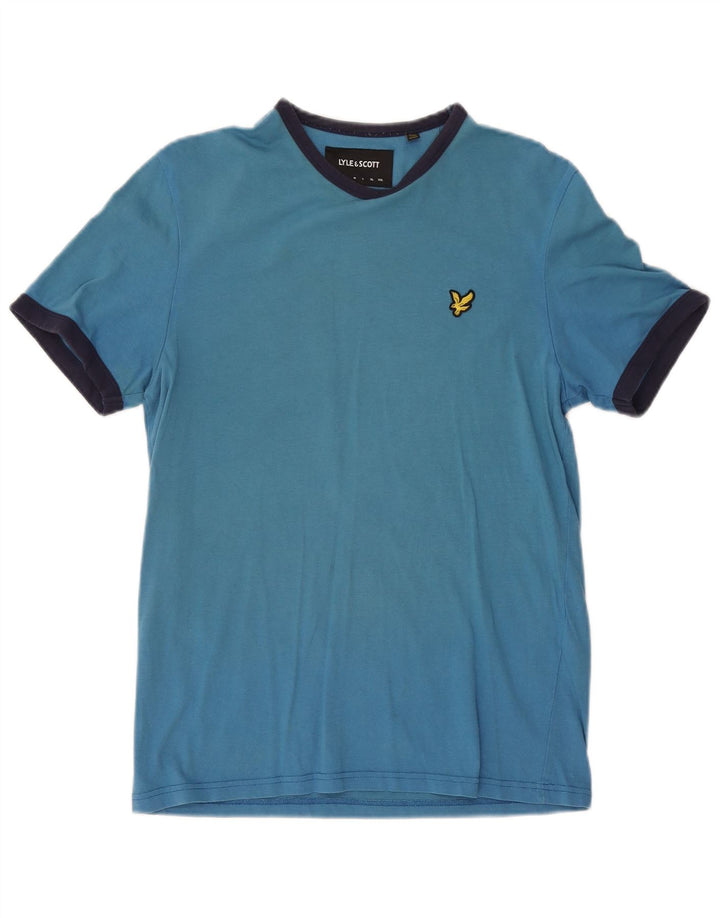 Tricou pentru bărbați Lyle & Scott Top mic albastru din bumbac color bloc