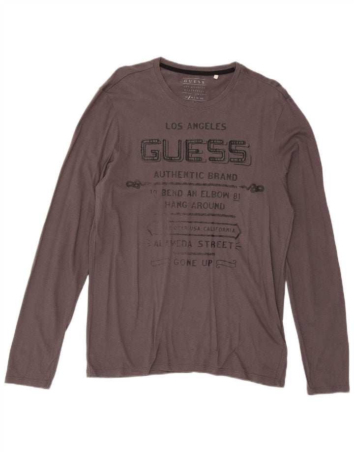 Tricou grafic Guess pentru bărbați, cu mânecă lungă, bumbac gri mic