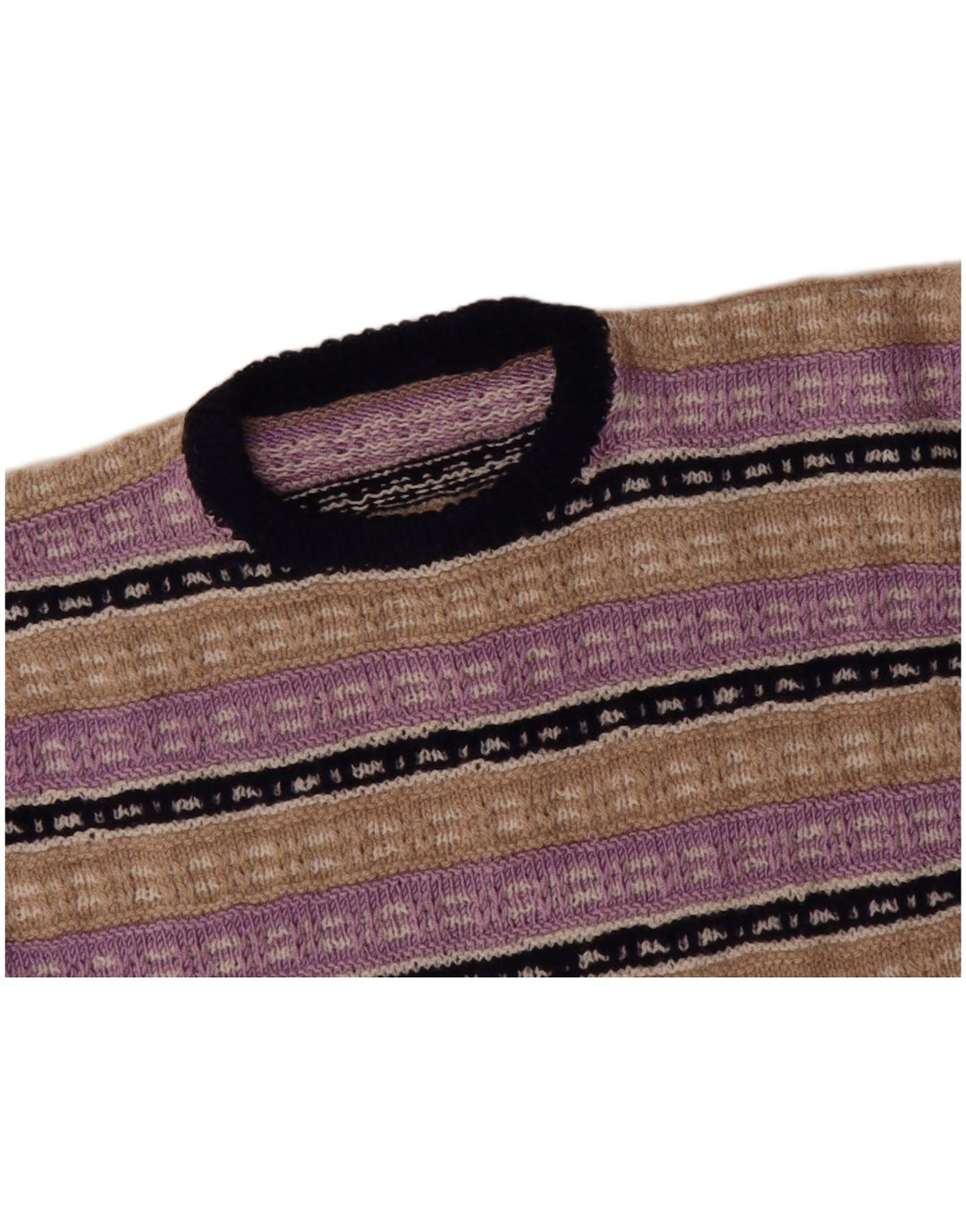 VINTAGE Mens Crew Neck Jumper Sweater Medium Purple Striped
