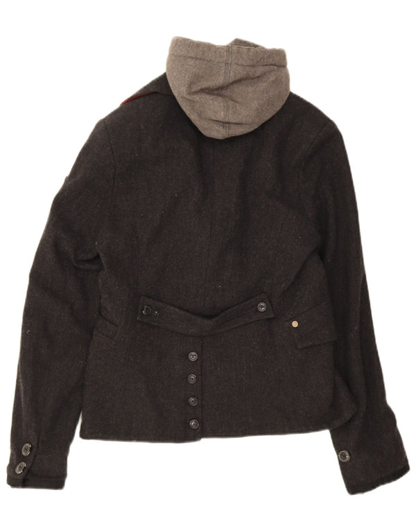 Jachetă blazer cu glugă cu 2 nasturi Superdry pentru femei UK 12, gri mediu, în oase