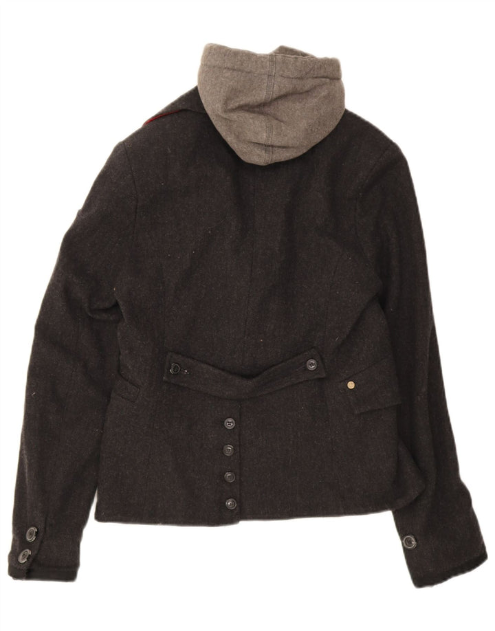 Jachetă blazer cu glugă cu 2 nasturi Superdry pentru femei UK 12, gri mediu, în oase