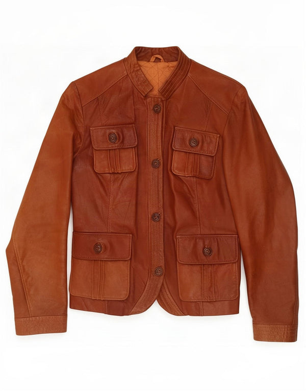Vintage Womens Leather Utility Jacket UK 8 Small Brown