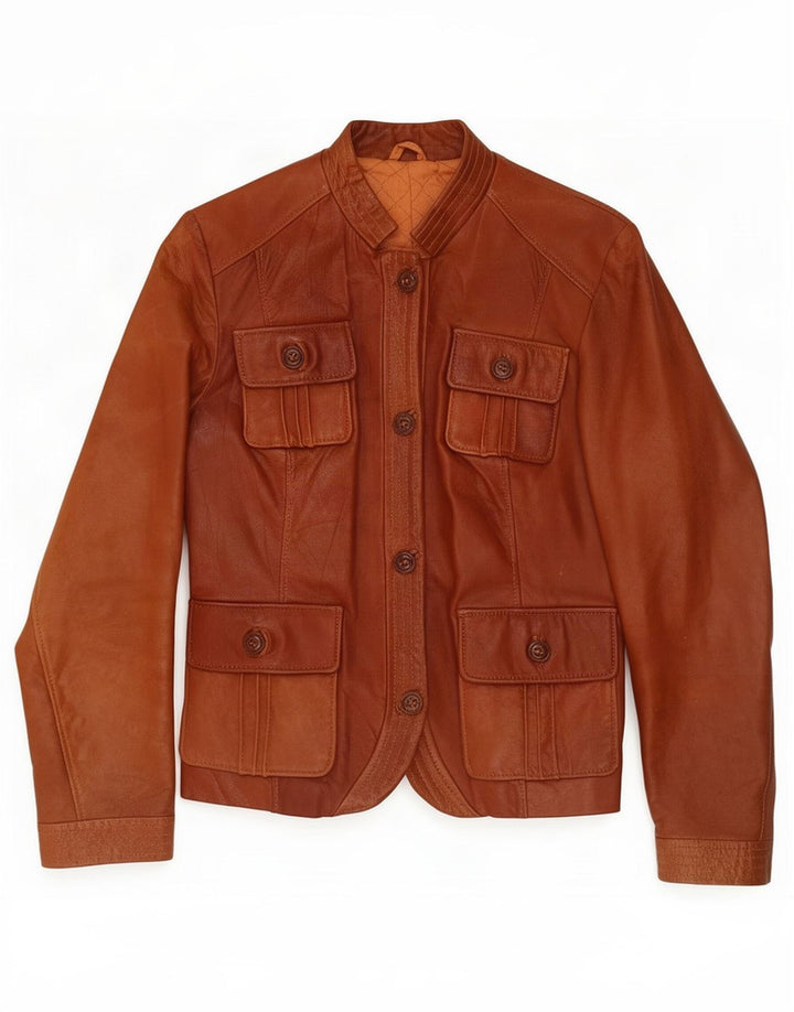 Jachetă de piele vintage pentru femei UK 8 Small Brown