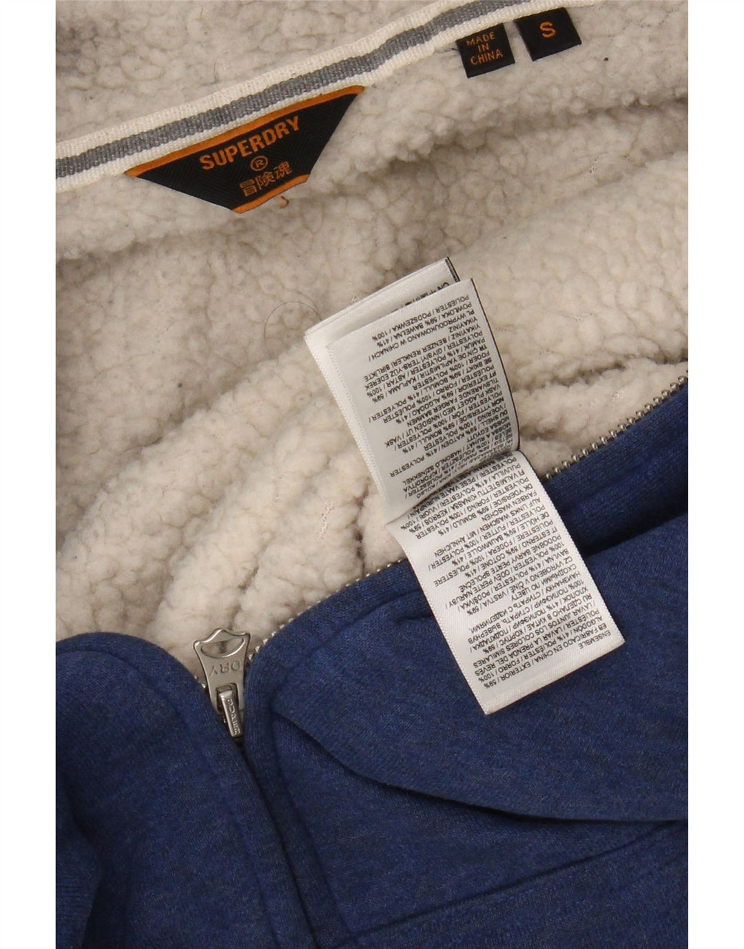 Pulover Superdry pentru bărbați, cu fermoar, bumbac, albastru