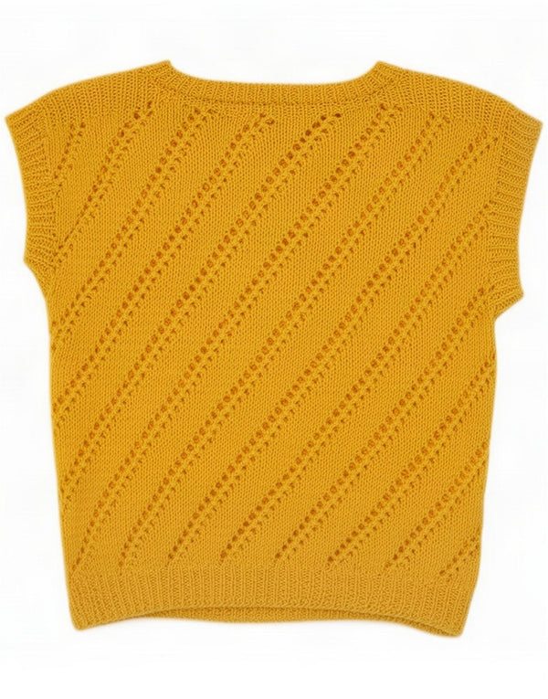 Vintage Womens Vest Tank Top UK 10 Small Yellow Striped