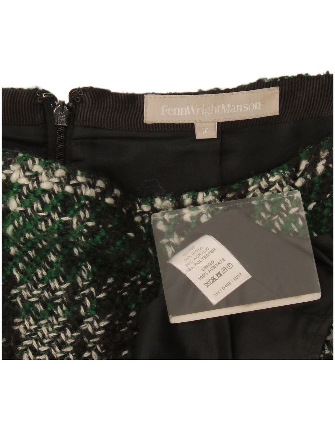 Fusta mini pentru femei Fenn Wright Manson UK 10 Small W30 Green Check Wool