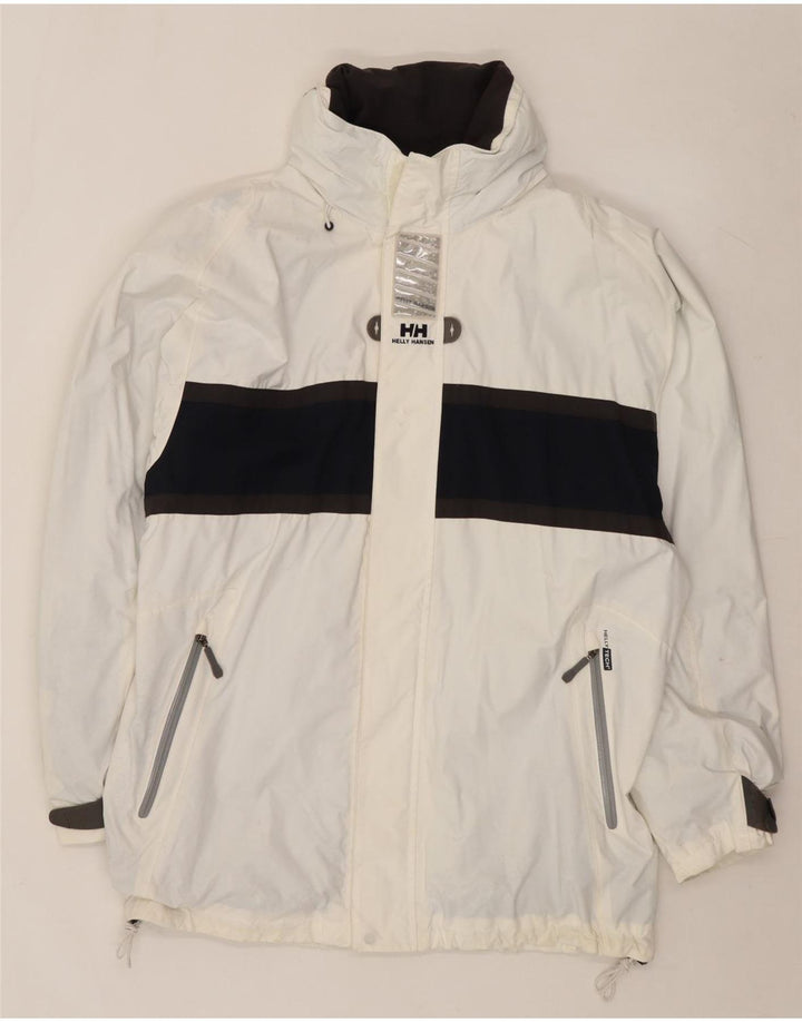 Jachetă de ploaie cu glugă pentru bărbați Helly Hansen UK 40, mare, alb, bloc de culoare