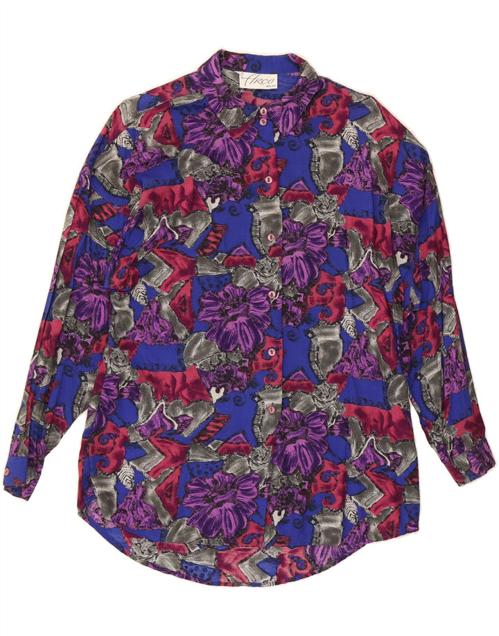 VINTAGE Womens Longline Shirt Blouse UK 14 Medium Multicoloured Floral Vintage Vintage and Second-Hand Vintage from Messina Hembry 
