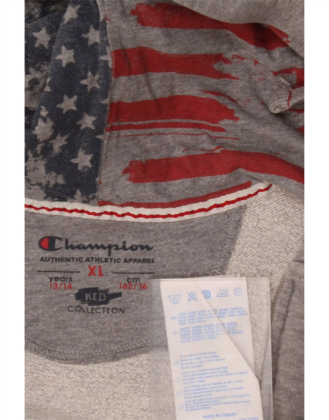 Pulover pentru fete CHAMPION, cu fermoar, cu capota, 13-14 ani, XL, bumbac gri