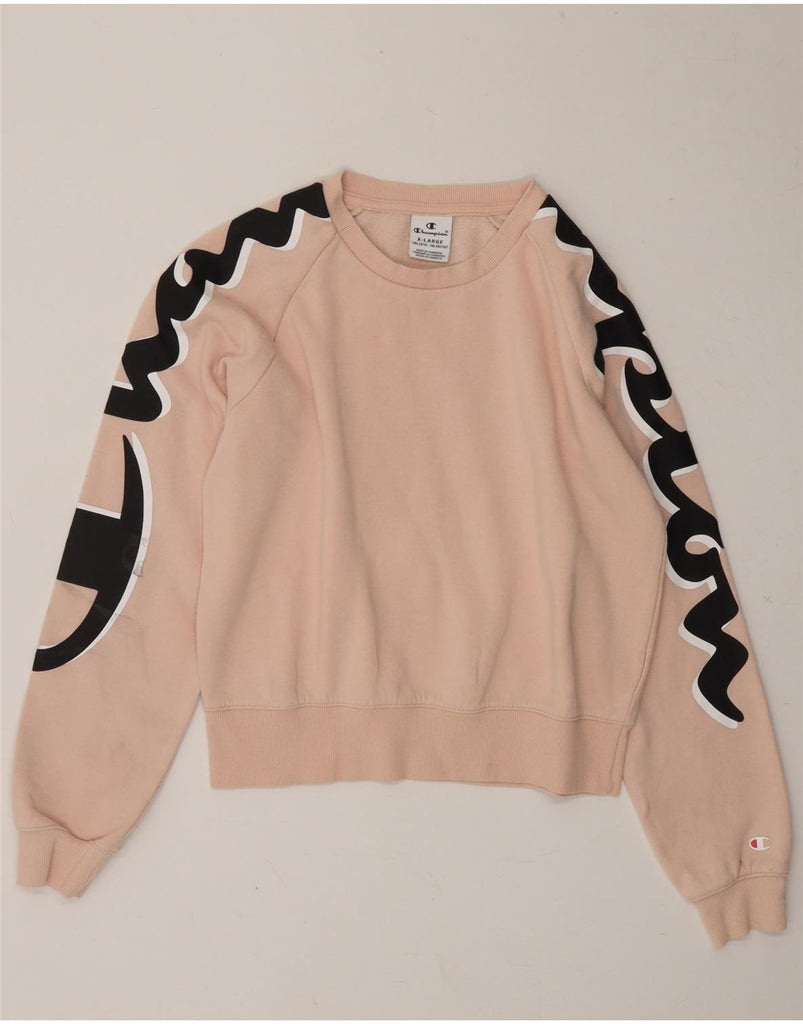 CHAMPION Girls Crop Graphic Sweatshirt Jumper 13-14 Years XL Pink Cotton Vintage Champion and Second-Hand Champion from Messina Hembry 