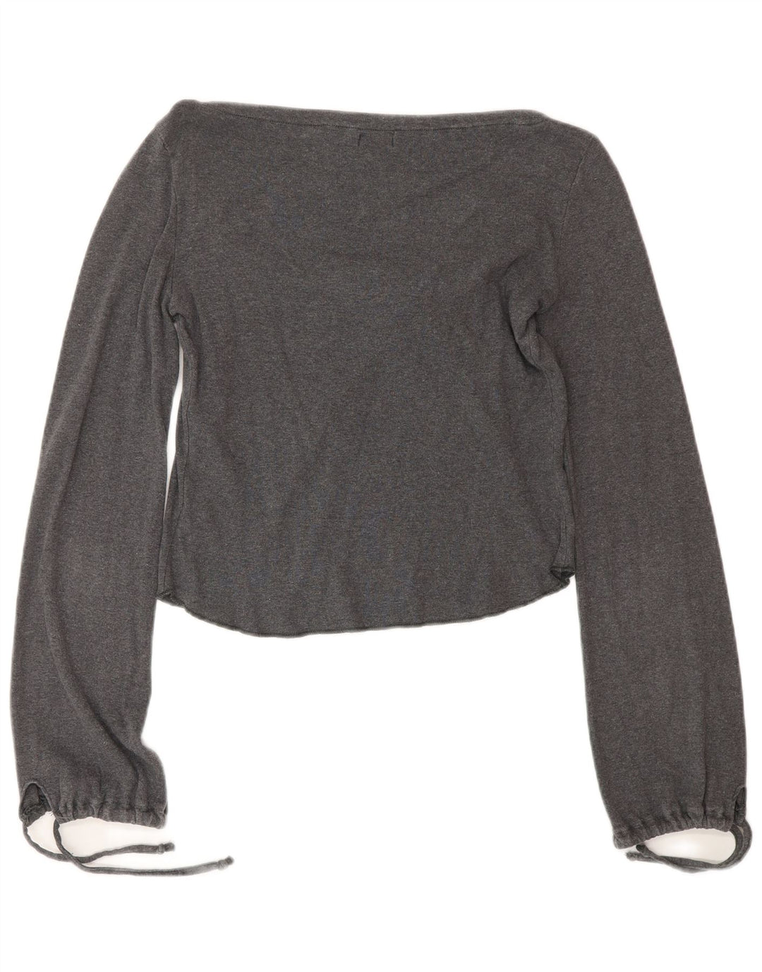 Onyx Crop Top cu mânecă lungă pentru femei cu cravată în față, UK 12, bumbac gri mediu