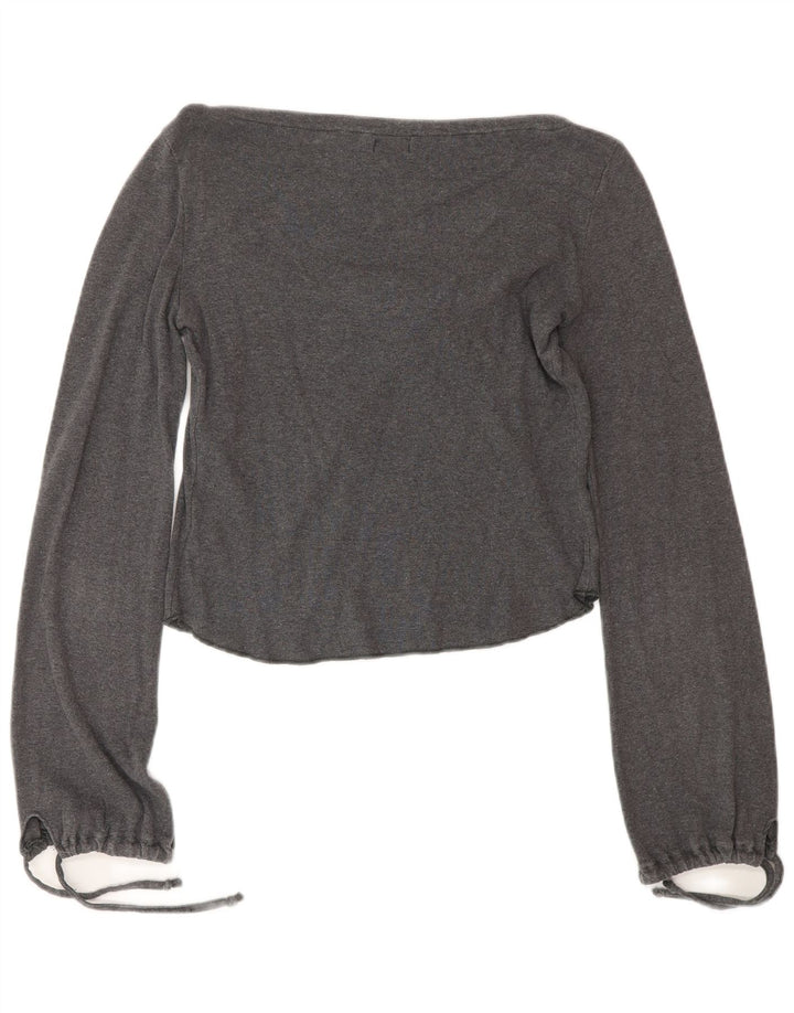 Onyx Crop Top cu mânecă lungă pentru femei cu cravată în față, UK 12, bumbac gri mediu