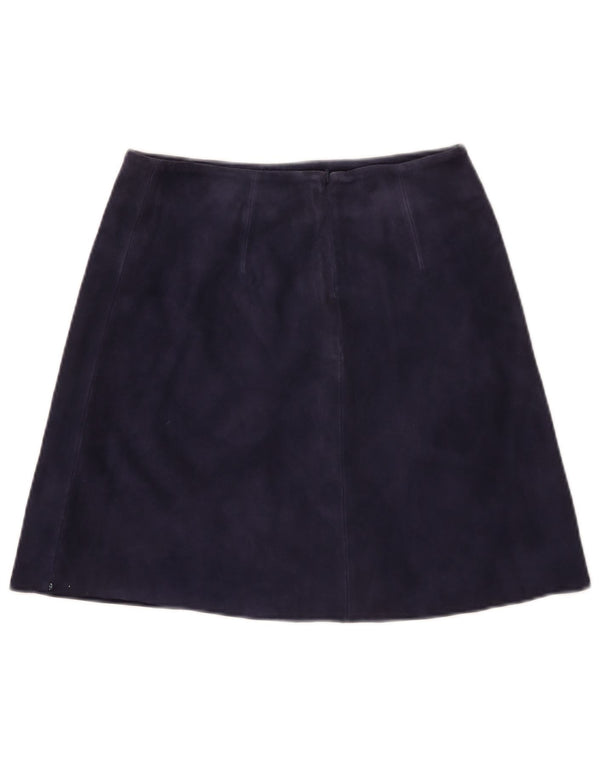 Vintage Womens Suede A-Line Skirt UK 6 XS W26 Navy Blue Leather