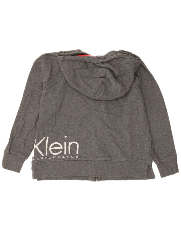 Calvin Klein Pulover cu capota cu fermoar grafic pentru femei UK 16 mare bumbac gri