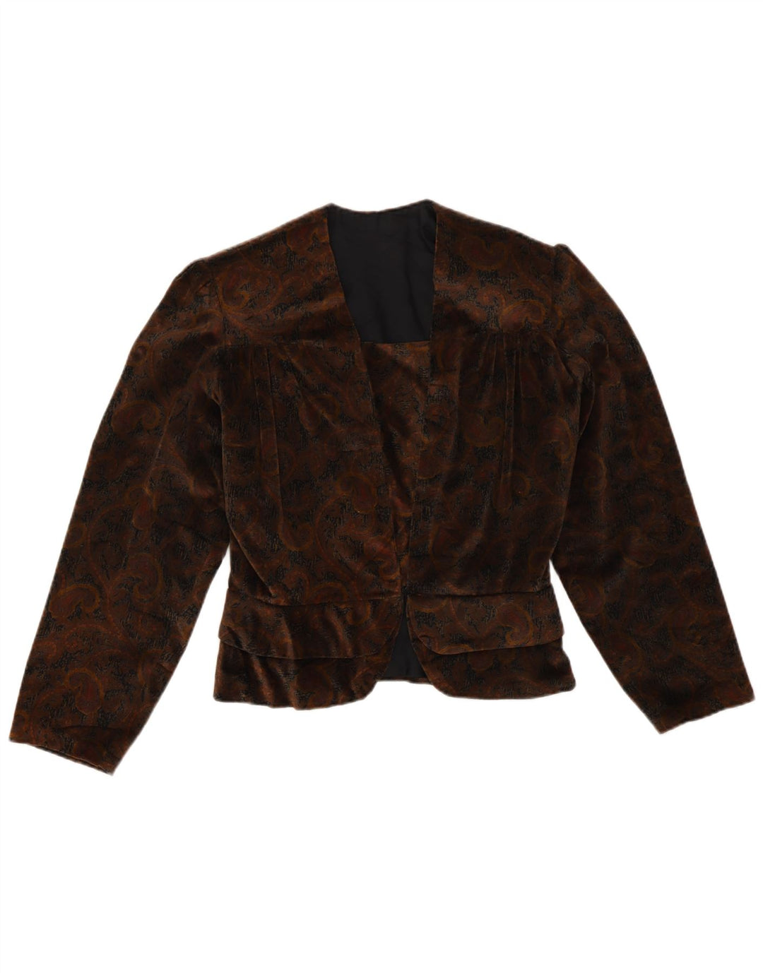 Blazer Vintage pentru femei din catifea UK 12 Medium Brown Paisley