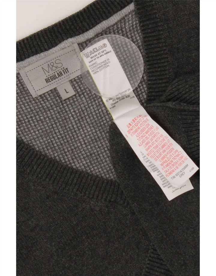 Pulover cu decolteu în V pentru bărbați Marks & Spencer, mare, gri, bumbac