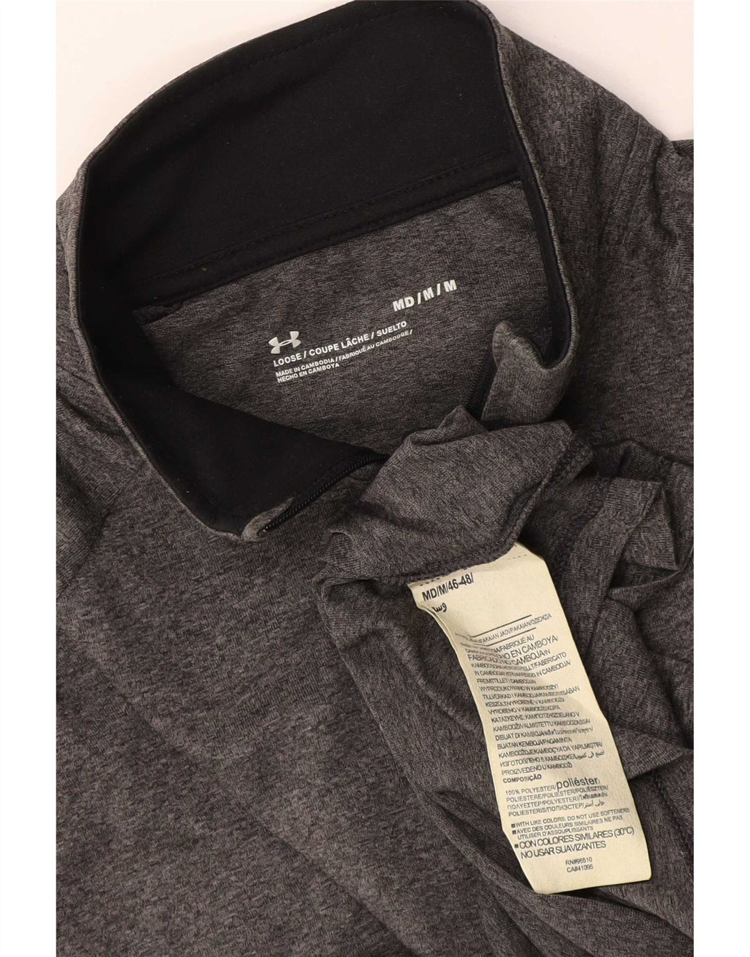 Tricou Under Armour pentru bărbați, cu fermoar și gât, cu mânecă lungă, poliester, gri mediu