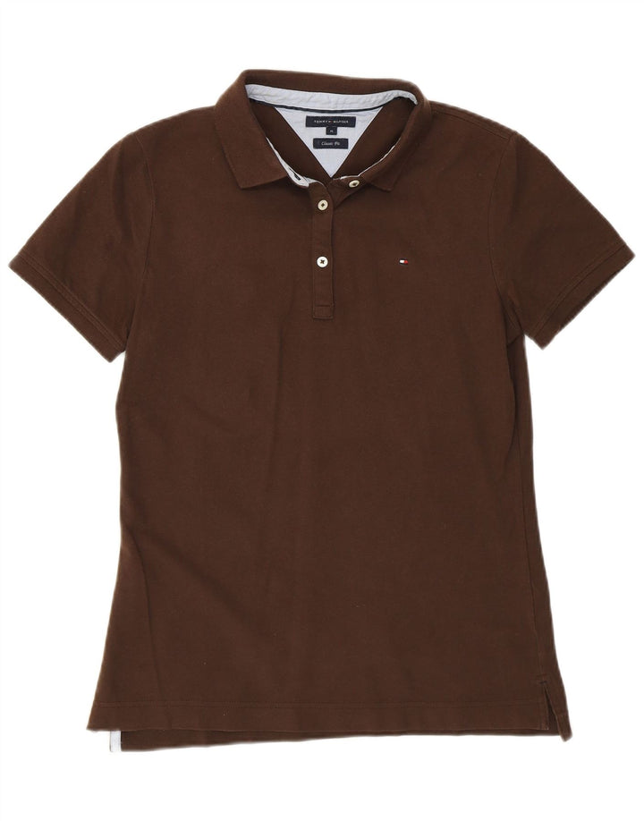 Tricou polo TOMMY HILFIGER pentru femei, cu ajustare clasică, UK 12, bumbac maro mediu