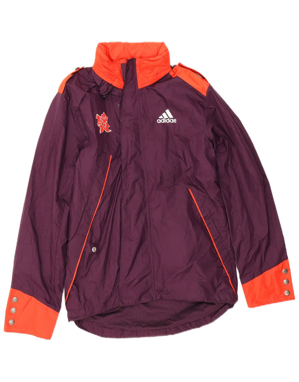 Jachetă de ploaie cu grafic militar Adidas pentru bărbați UK 34 XS Violet Colorblock