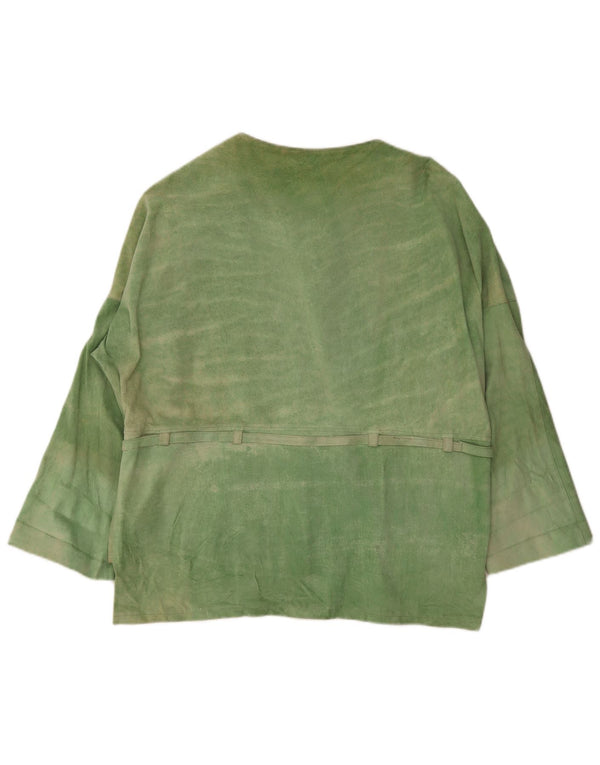 Jachetă vintage de piele intoarsa pentru femei UK 20 2XL verde