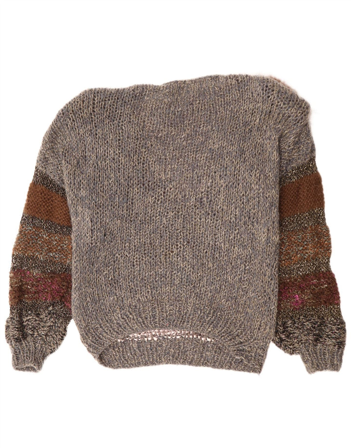 Pulover VINTAGE pentru femei cu gât de barcă EU 40/42 Medium Gri Colorblock