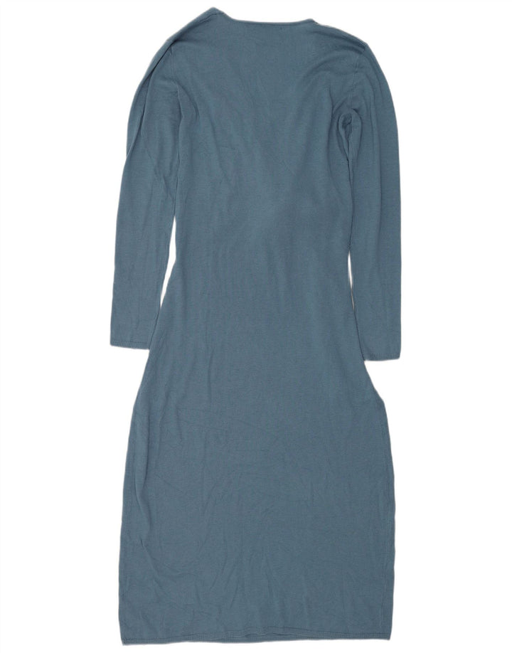 Rochie pulover cu mânecă lungă cu cravată în față pentru femei Zara UK 10 Poliester albastru mic