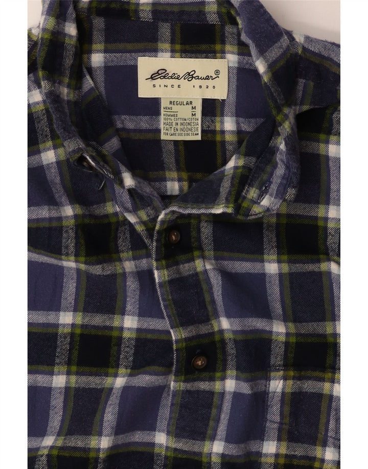 EDDIE BAUER Mens Regular Fit Flannel Shirt Medium Navy Blue Check Cotton Vintage Eddie Bauer and Second-Hand Eddie Bauer from Messina Hembry 