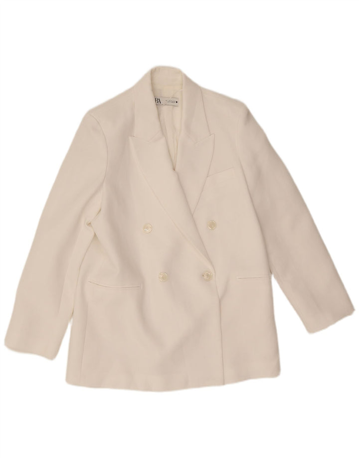 Jachetă Blazer pentru femei Zara, cu două piept, UK 14 Poliester alb mediu