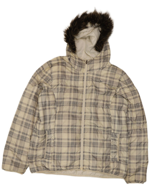 Jachetă căptușită reversibilă cu glugă Nike pentru bărbați UK 44 2XL, poliester cu check alb