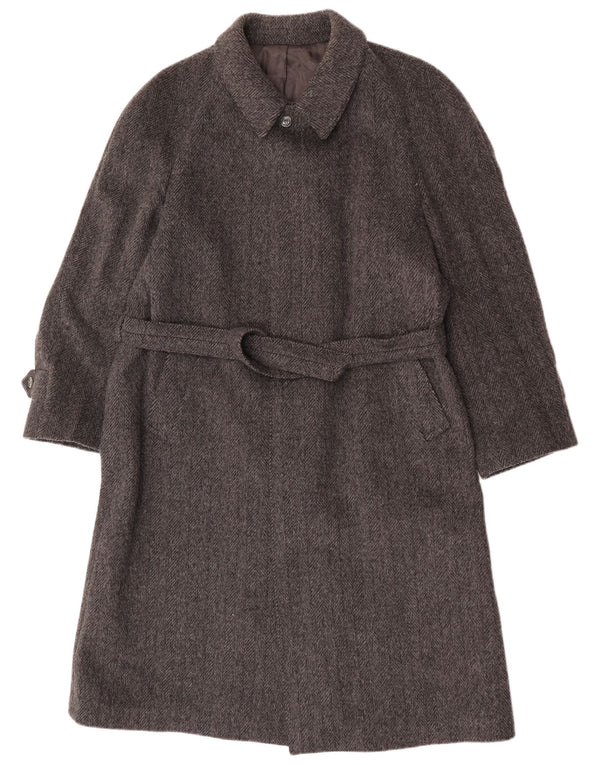 Vintage Mens Overcoat EU 54 2XL Grey Herringbone