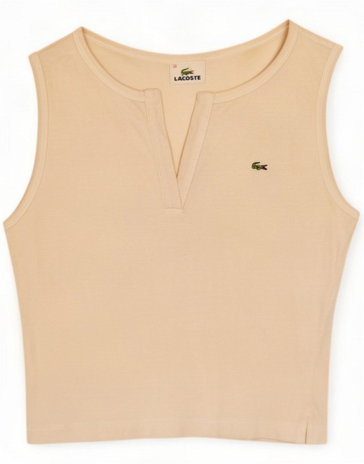 Lacoste Womens Crop Vest Top Mărimea 38 Medium Off White Bumbac