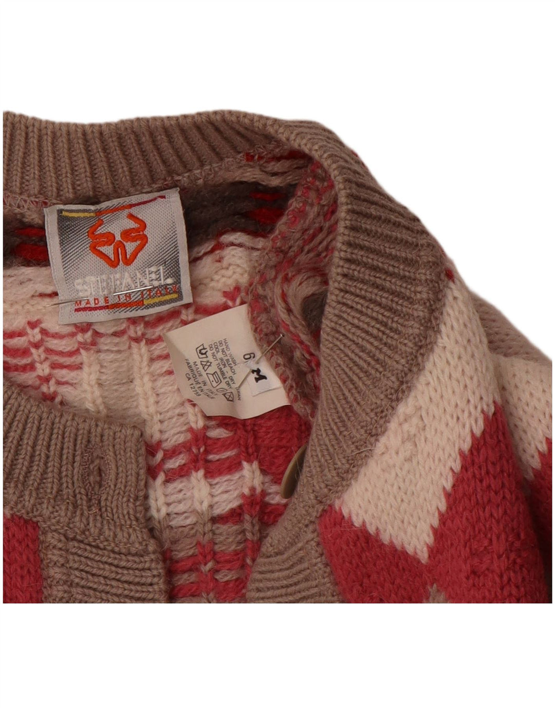 Pulover cardigan pentru femei Stefanel Lână geometrică roșie medie UK 14