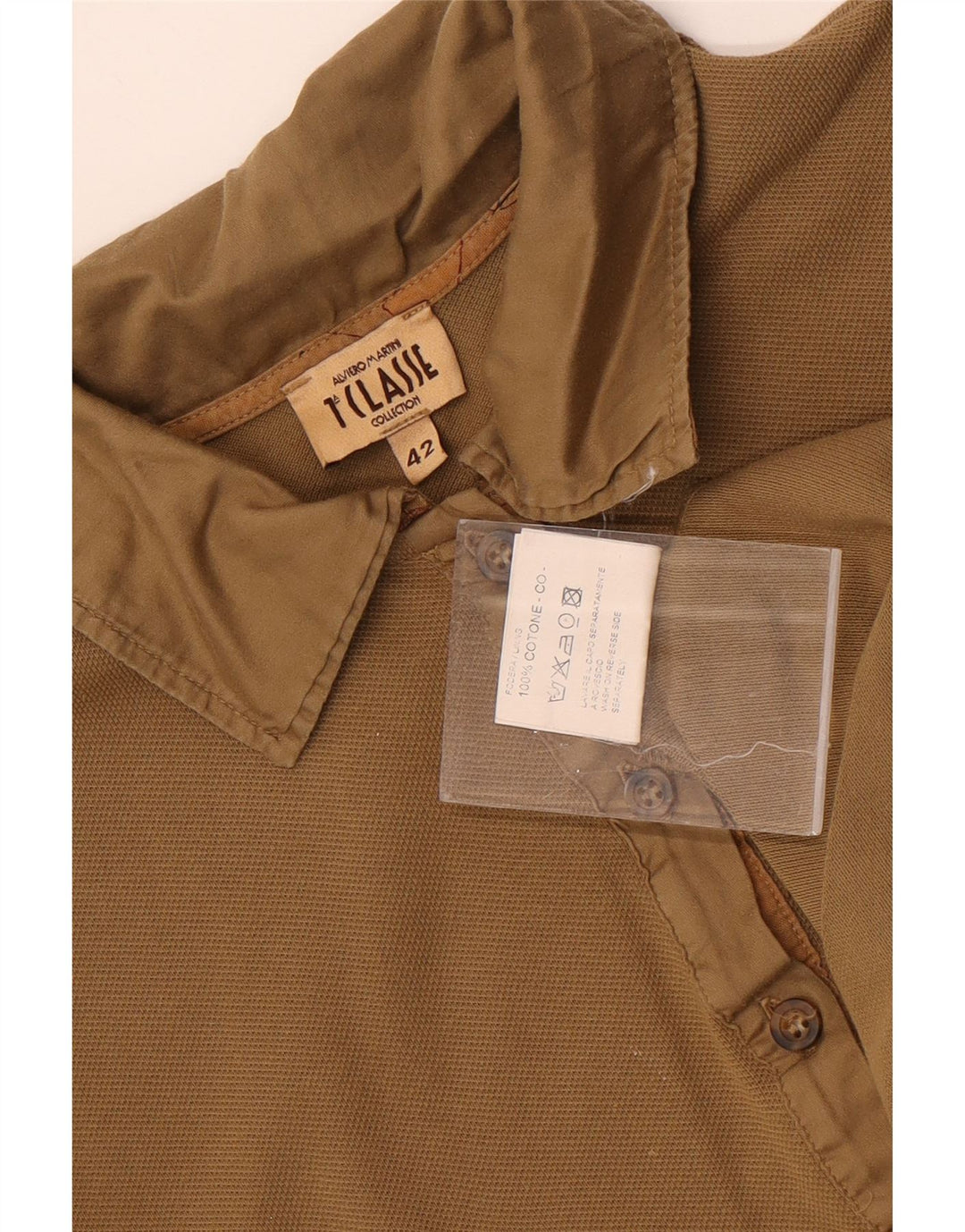 ALVIERO MARTINI Tricou Polo Femei IT 42 Medium Kaki Check Bumbac