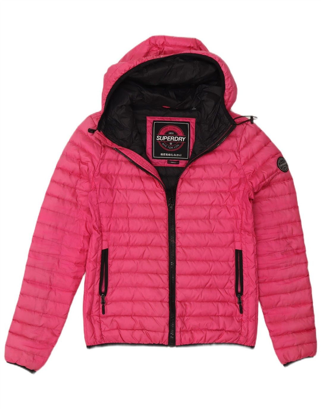 Jachetă căptușită cu glugă Superdry pentru femei UK 10 Small Pink Nylon