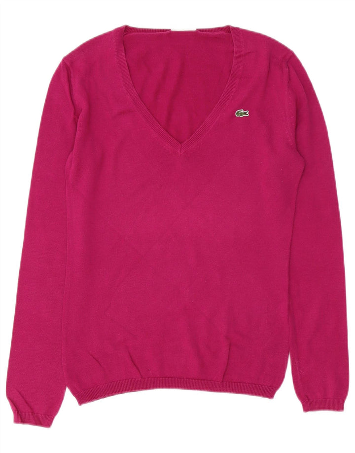Pulover pentru femei Lacoste cu decolteu în V Mărimea 34 Bumbac roz mic