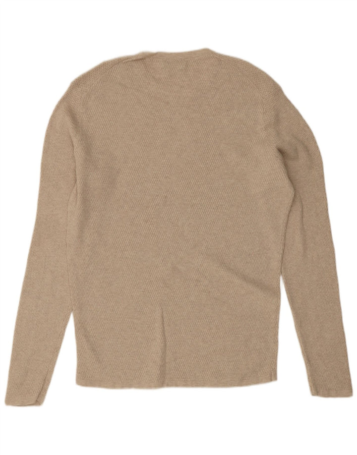 Pulover Massimo Dutti pentru bărbați cu gât roșu, bumbac mediu bej