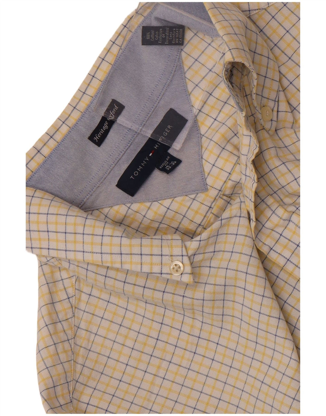Cămașă Tommy Hilfiger pentru bărbați, cu tăiere obișnuită, mărimea 15 1/2, carouri galbene medii