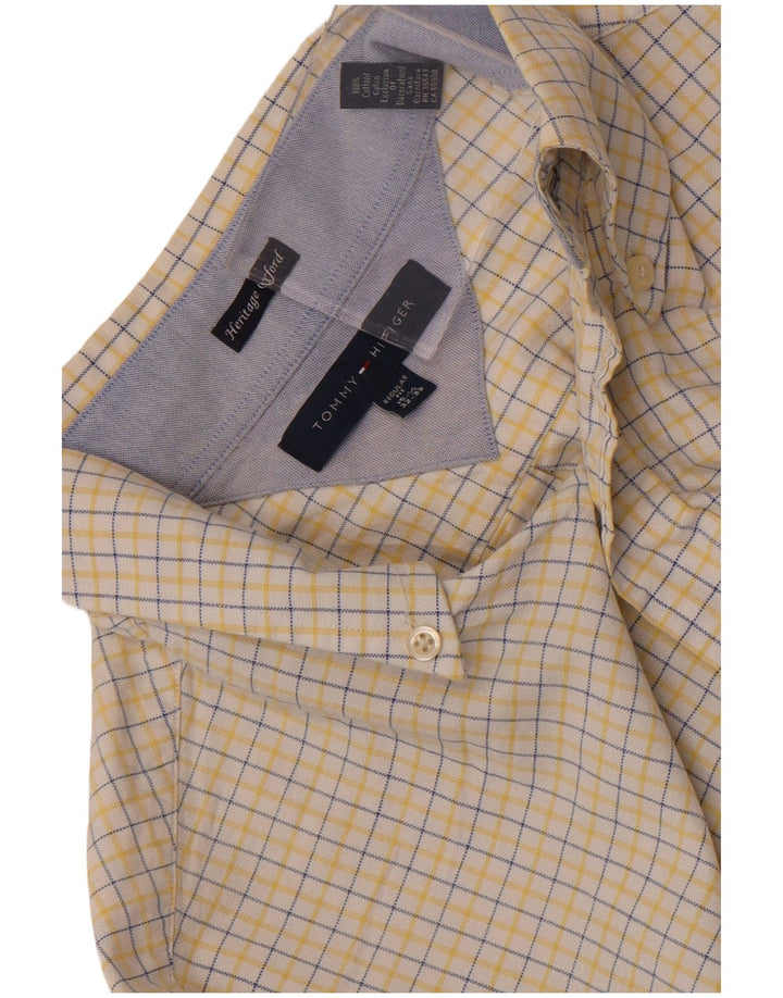 Cămașă Tommy Hilfiger pentru bărbați, cu tăiere obișnuită, mărimea 15 1/2, carouri galbene medii