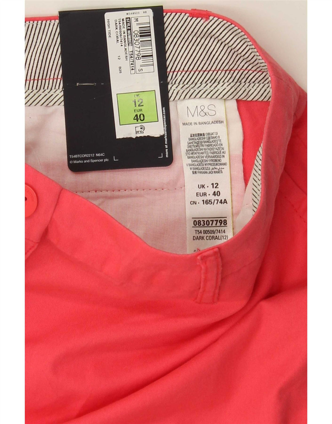 Pantaloni scurti chino pentru femei Marks & Spencer UK 12 Medium W32 Pink Bumbac