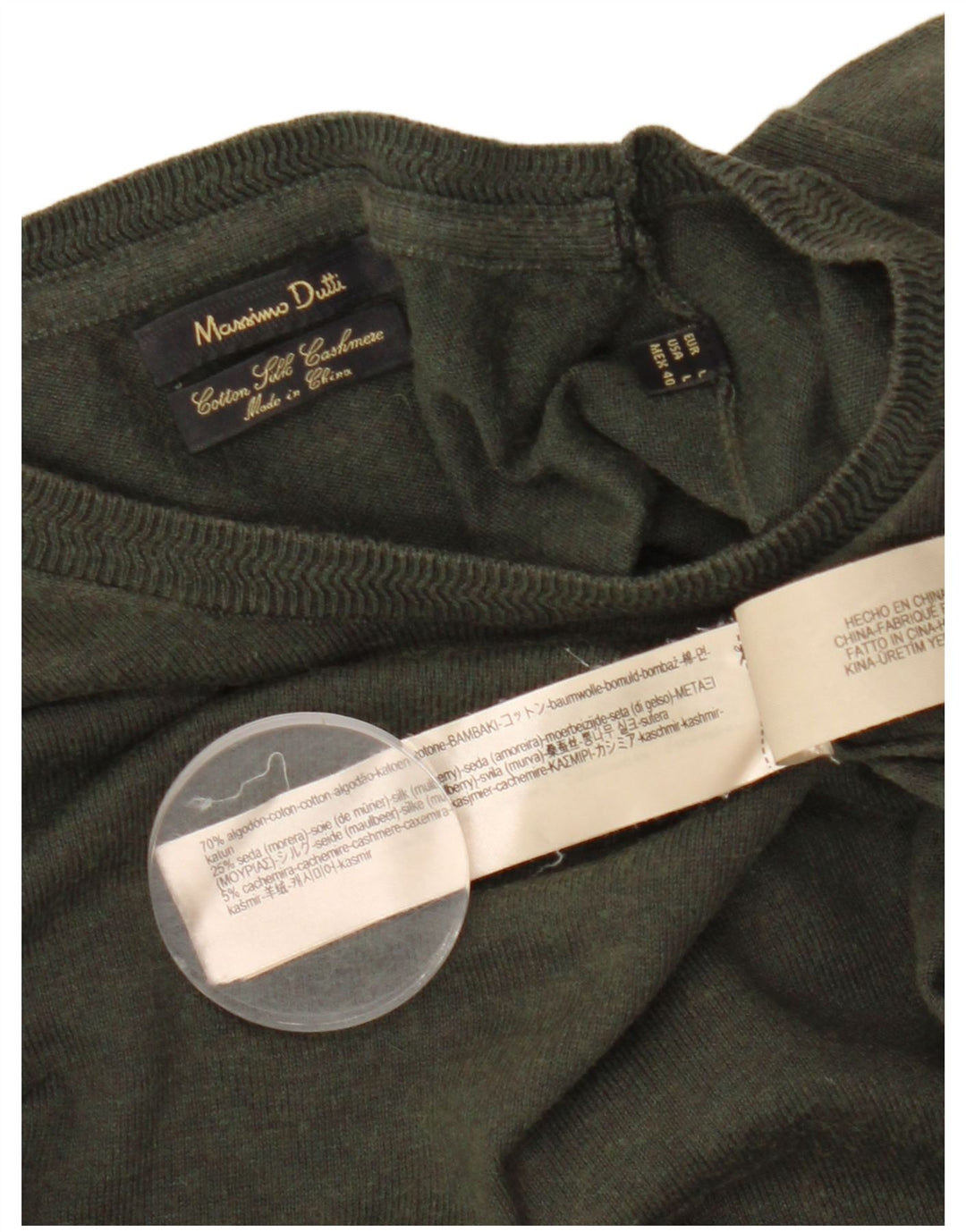 MASSIMO DUTTI Pulover pentru bărbați cu gât crew pulover mare bumbac kaki